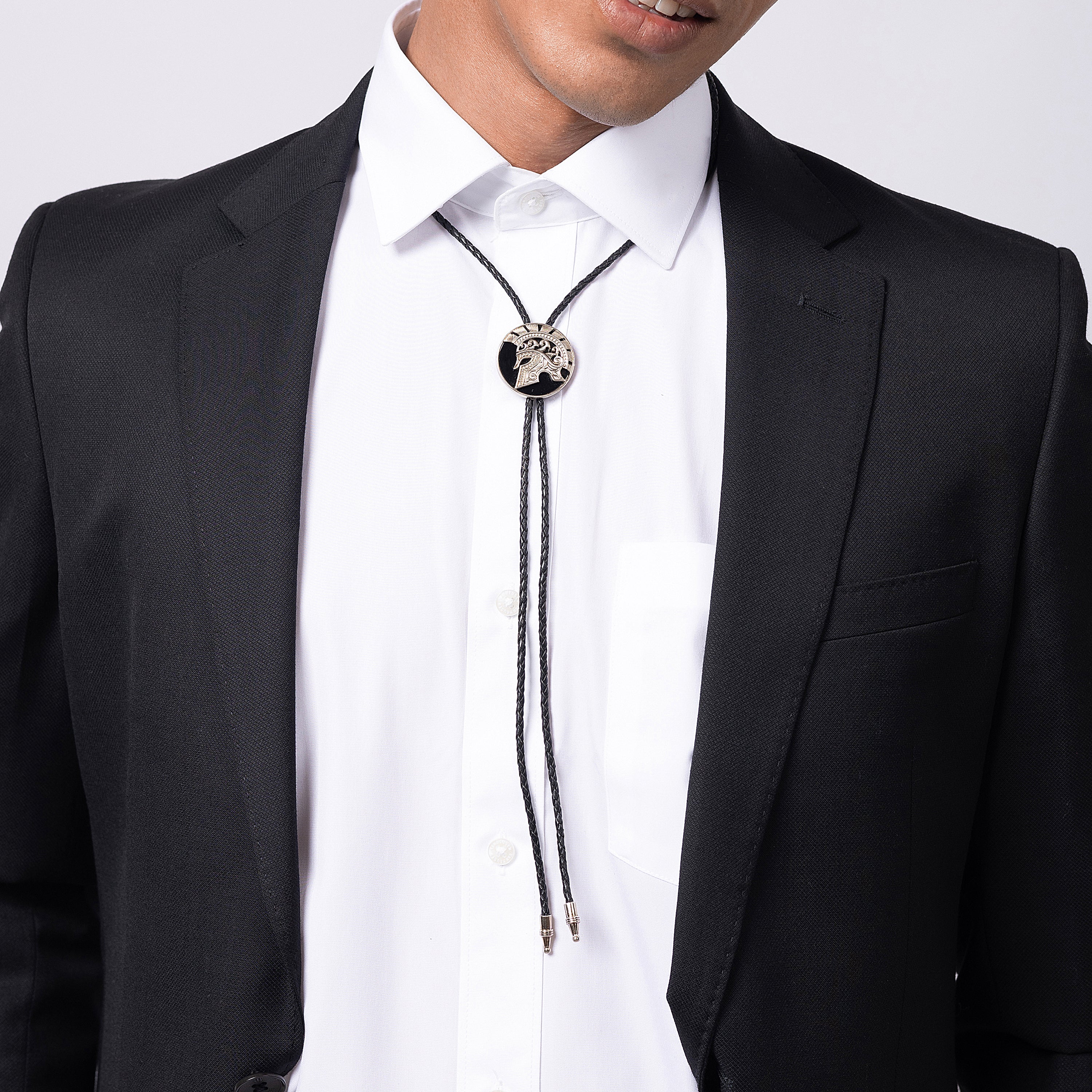 Heritage Chic- Emblem Embellished 92.5 sterling Silver Bolo Tie.