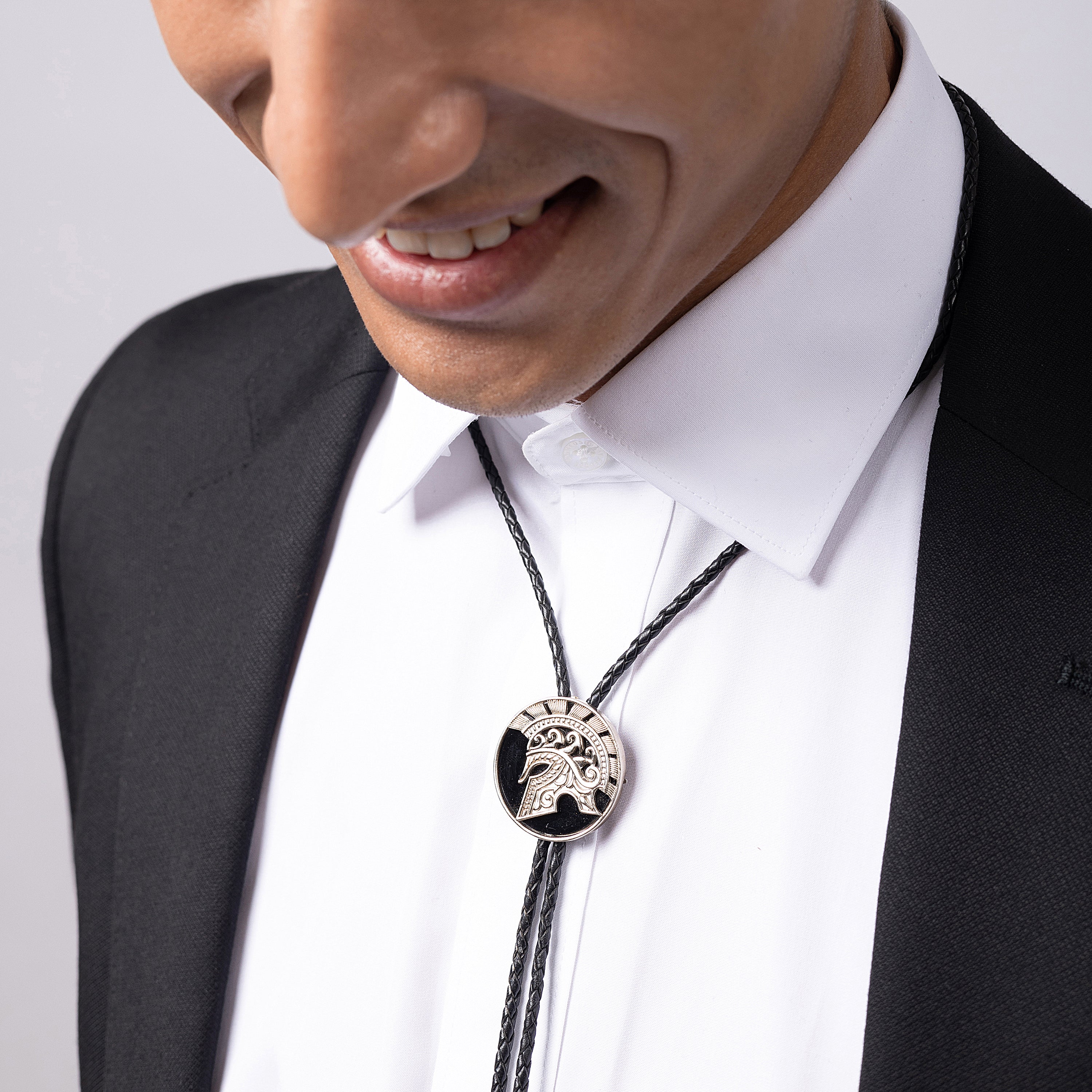 Heritage Chic- Emblem Embellished 92.5 sterling Silver Bolo Tie.