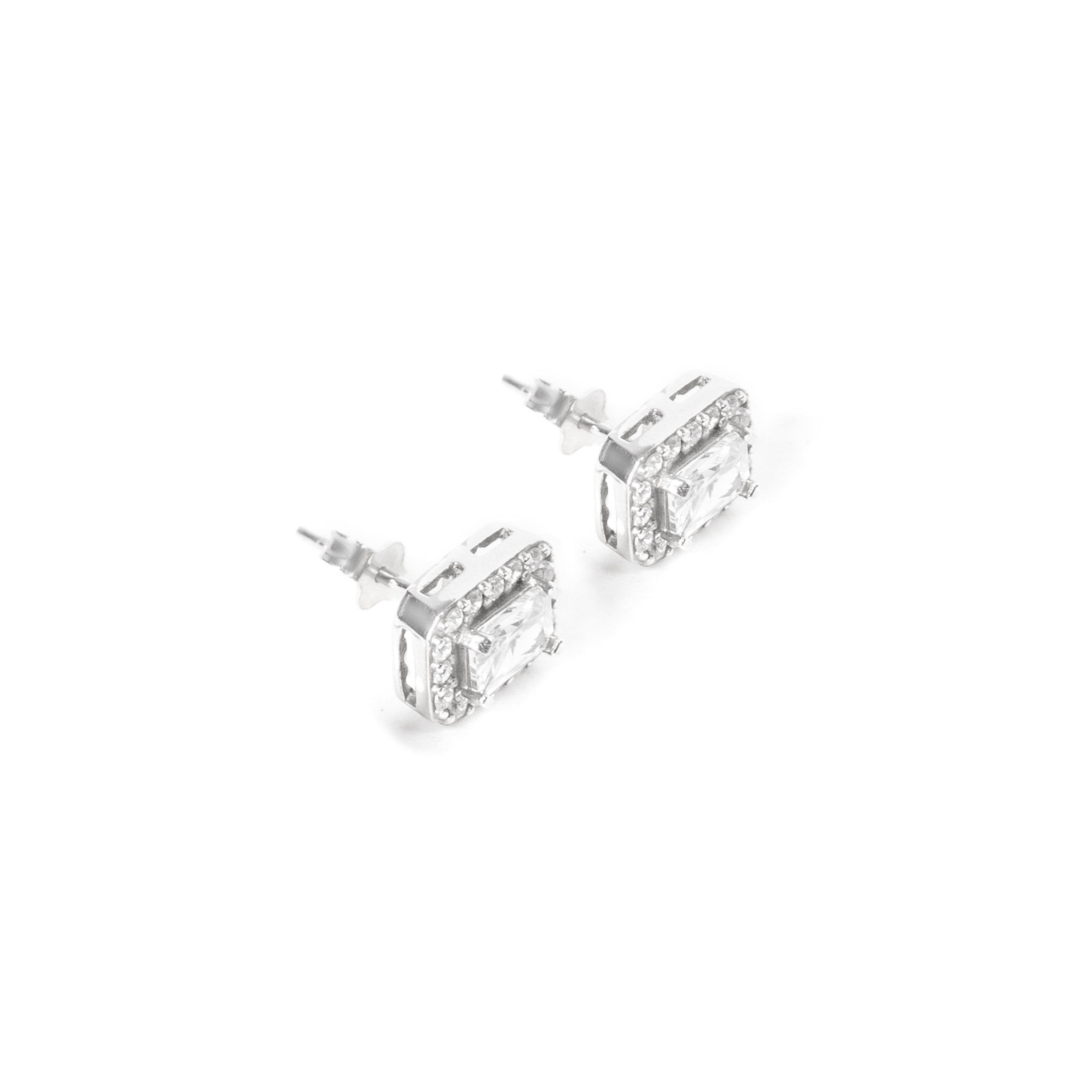 Elegant 92.5 sterling Silver stud earrings with white zorconium