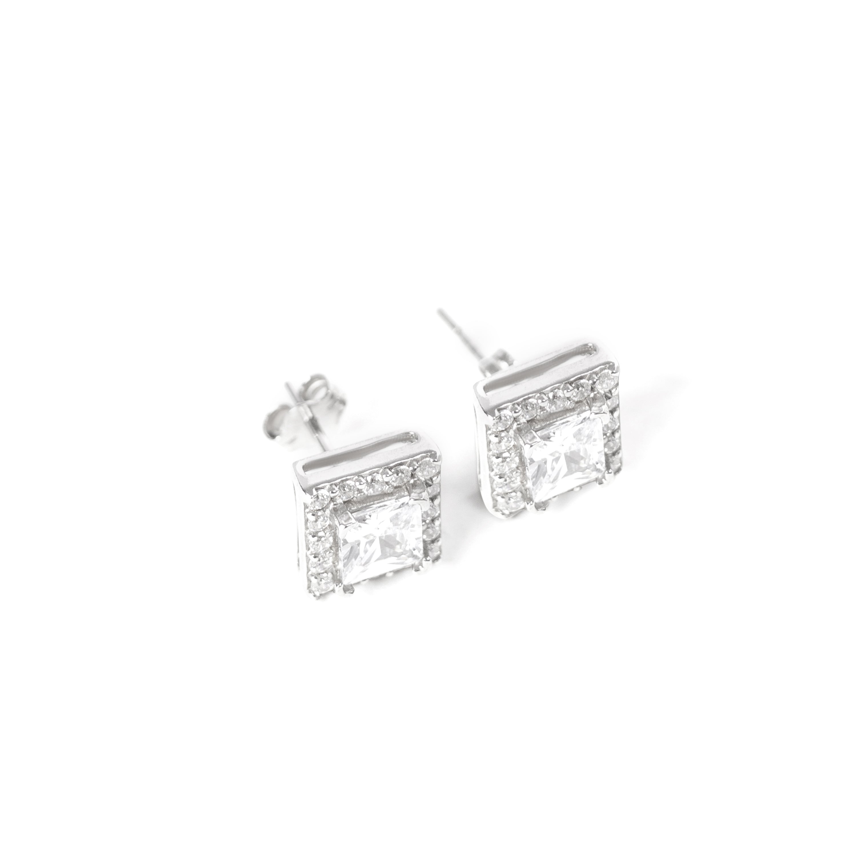 Elegant 92.5 sterling Silver stud earrings with white zorconium