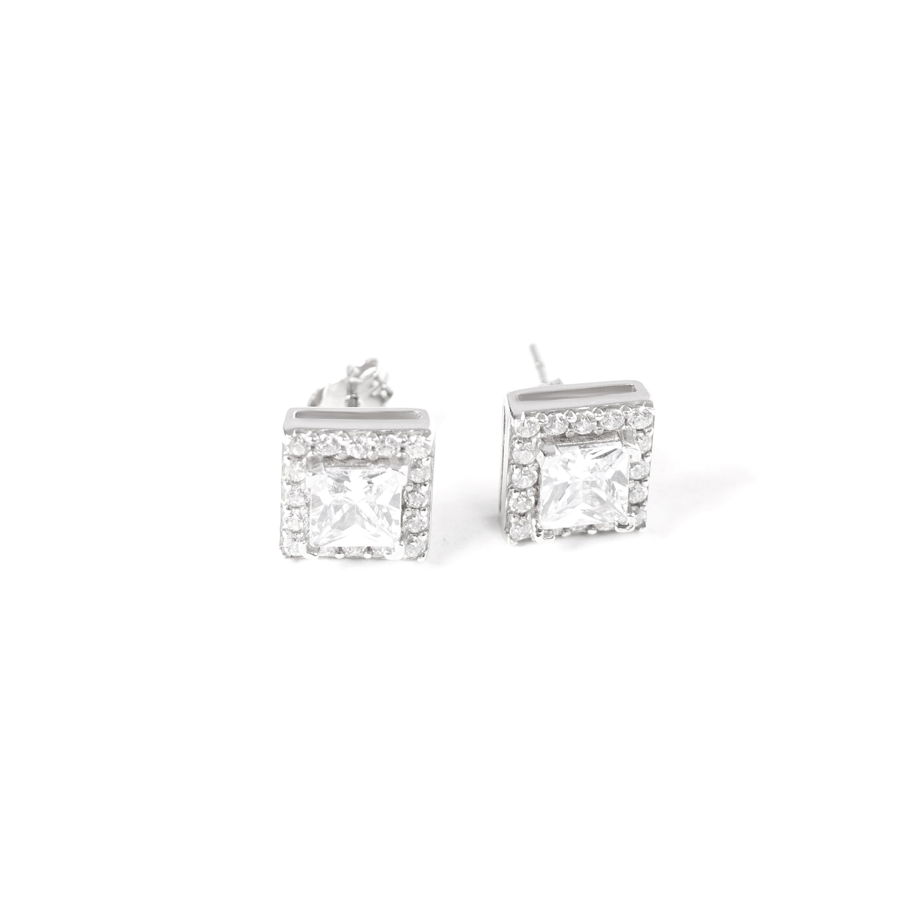 Elegant 92.5 sterling Silver stud earrings with white zorconium