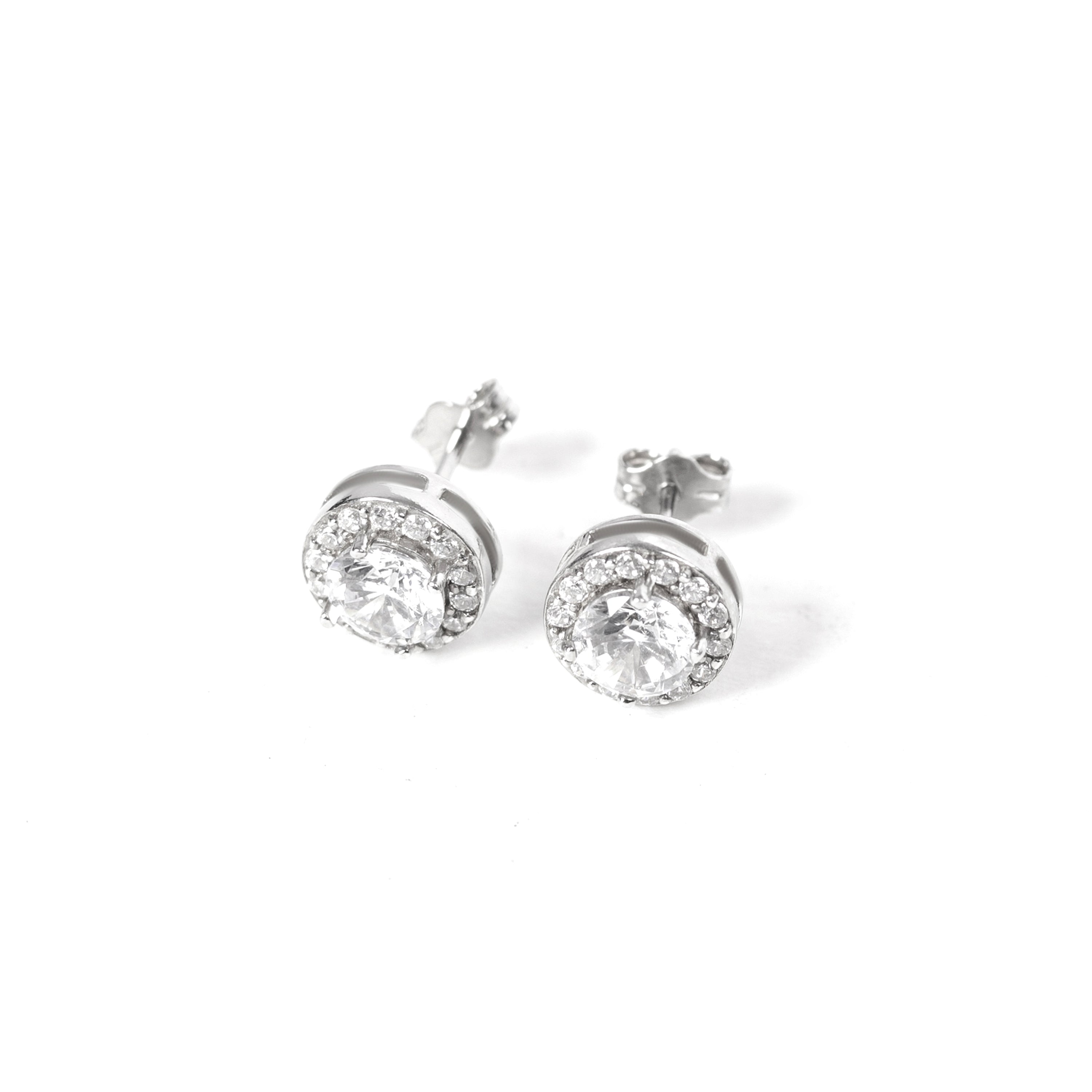 Elegant 92.5 sterling Silver stud earrings with white zorconium